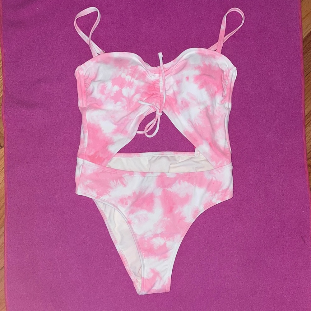 Pink and White one piece bathing suit